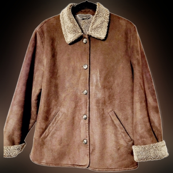 Orvis Women's Faux Suede Sherpa Jacket Brown Chocolate Lightweight, Large - Picture 1 of 16